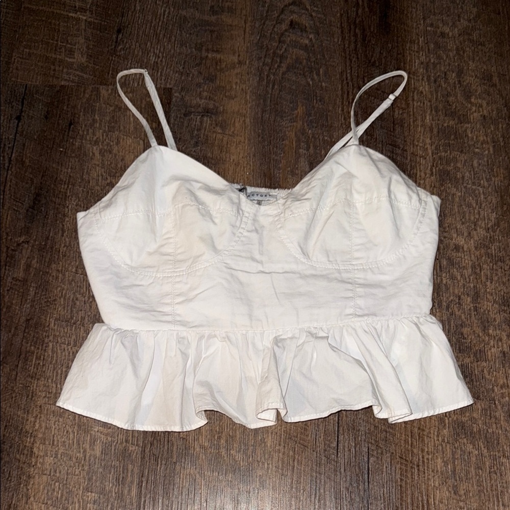English Factory White Ruched Peplum Crop Top